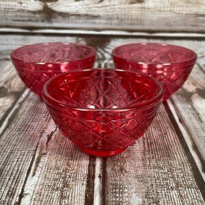 Set of 3 Pink Embossed Quilted Pattern Small Sauce Glass Bowls Ramekins 3.4 oz